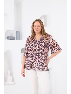 Rmg Kolye Detaylı Büyük Beden Leopar Bluz