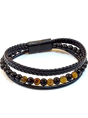 Herşey Nota Amber Night – Siyah Deri & Doğaltaş Erkek BILEKLIK-163