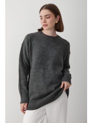 Jaste Kadın Bisiklet Yaka Oversize Triko Kazak