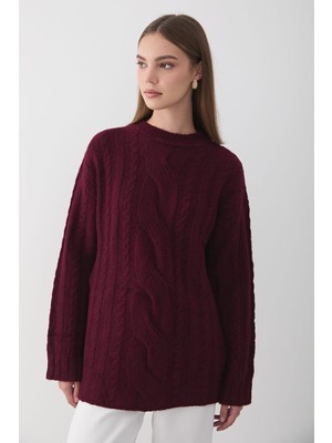 Jaste  Kadın Örgü Desenli Triko kazak BORDO