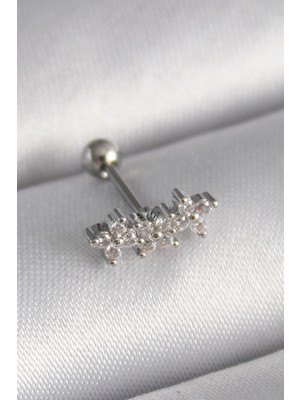 Shopwave 316L Çelik Gümüş Renk Zirkon Taşlı Yonca Tragus Piercing - TJ-PR1255