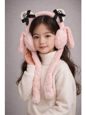 Kız Çocuk Fiyonk Aksesuarlı Kulak Koruyucu Taç Pembe