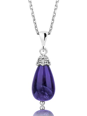 Costurera 925 Ayar Gümüş Ametist Taşlı Kadın Gümüş Kolye