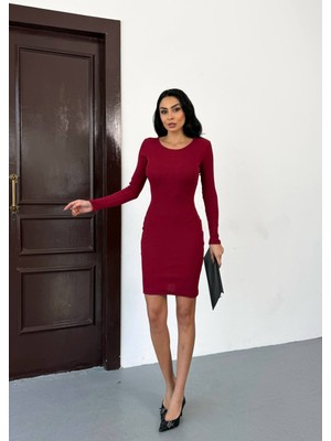 Cuyka Kadın Mini Elbise Kaşkorse Kumaş Uzun Kollu Sırt Detaylı -