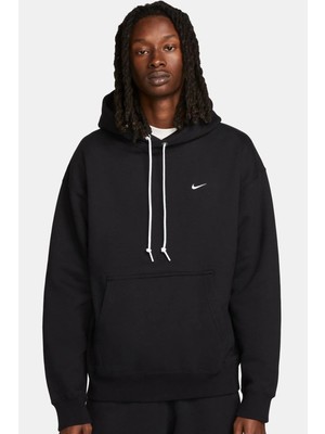 Nike Solo Swoosh Men's Loose Fit Fleece Pullover Hoodie Erkek Bol Kesim Kapüşonlu Sweatshirt Siyah