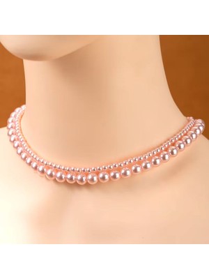 Moresun Çift Katmanlı Pembe Inci Zincir Kolye