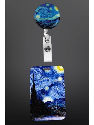 Stormistoretr Yıldızlı Gece Desenli Yoyo Kartlık ve Uv Baskılı Sert Kartlık Seti – Şık Yaka Kartı Askısı