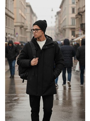 Buratti Astarlı Regular Fit Fermuar ve Çıtçıt Düğmeli Kapüşonlu Mont Erkek Mont 497ROMA