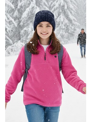 Lela Yumuşak Dokulu Fermuarlı Dik Yaka Şardonlu Kışlık Polar Unisex Çocuk Polar 5905002