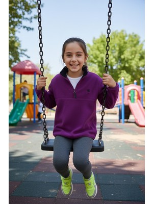 Lela Yumuşak Dokulu Fermuarlı Dik Yaka Şardonlu Kışlık Polar Unisex Çocuk Polar 5905002