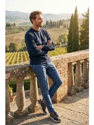 Buratti Pamuklu Şerit Detaylı Relaxed Fit Bisiklet Yaka Sweat Erkek Sweat 5901227