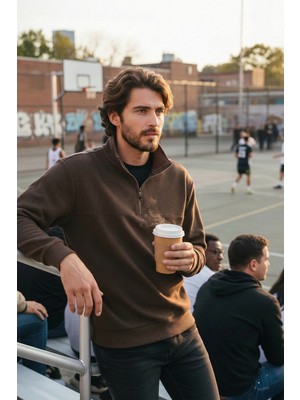 Buratti Pamuklu Regular Fit Yarım Fermuarlı Dik Yaka Kazak Erkek Kazak 456112