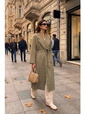 Lela Oversize Fit Kruvaze Yaka Kuşaklı Astarlıtrençkot Bayan Trençkot 6839617