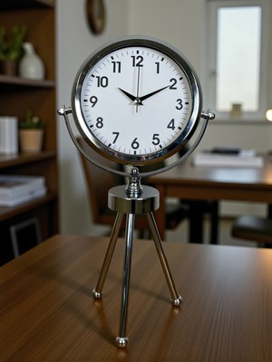 Lowell Home Zentime Krom Zarif & Şık Üç Ayaklı Metal Masa Saati LWL-47U89