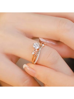 Moresun Kadın Gül Altın Lüks Zarif Açık Ayarlanabilir Pembe Yüzük