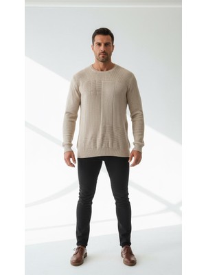 Nakşi Giyim Erkek Çizgili Bisiklet Yaka Triko Kazak