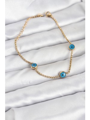 Marsilyan 316L Çelik Gold Renkli Nazar Boncuk Model Kadın Bileklik