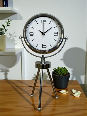 Lowell Home Zentime Elegance Krom Tripod Üç Ayaklı Metal Masa Saati LWL-47U89