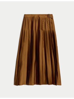 Marks & Spencer Saten Plise Detaylı Midaxi Etek
