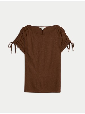 Marks & Spencer Keten-Karışımlı Büzgülü T‑shirt