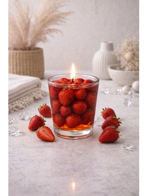 Flow Home Dekoratif Çilek Kokulu Lüks Jel Mum & El Yapımı Mum, Şık Ev Hediyesi,ev Süsü 330 G