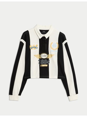 Marks & Spencer Saf Pamuk Çizgili Rugby Üst (6-16 Yaş)