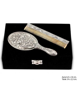 Costurera Manolya Motifli Ayna Tarak Gümüş Set