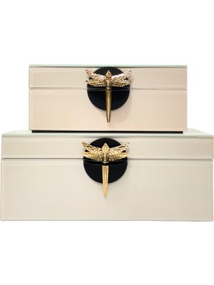 Lara Decor Ekru Yusufçuk Cam Kutu Seti