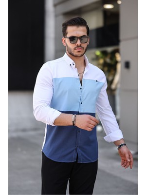 Comstar Üç Renk Slim Fit Likralı Kot Gömlek