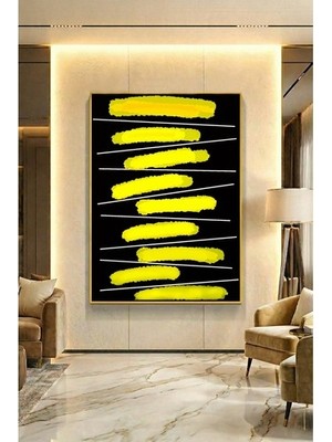 Wallivo Sarının Ahengi Modern Stil Gümüş Metal Çerçeveli Kanvas Tablo