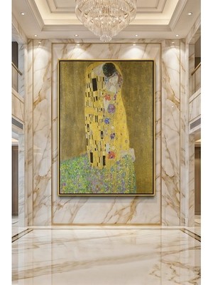 Wallivo Gustav Klimt The Kiss Gold Metal Çerçeveli Kanvas Tablo