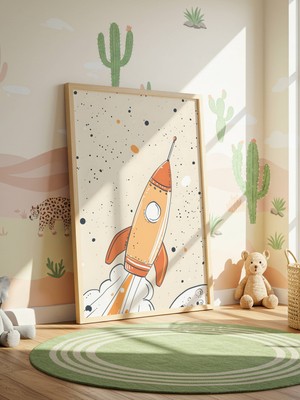 Fuart.Co Turuncu Roket Dijital Baskı Çocuk Odası Posteri (Çerçevesiz) DAFU