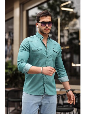 Comstar Slim Fit Çıtçıtlı Çift Cep Kot Gömlek