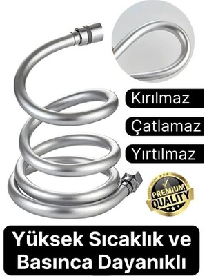 Suvia Gümüş Gri Dayanıklı Esnek Kırılmaz Çatlamaz Patlamaz Sızdırmaz Pvc Banyo Duş Musluk Hortumu 150CM