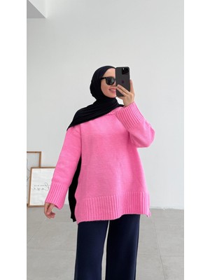 Miraydin Butik Kadın Bisiklet Yaka Oversize Kazak - Pembe