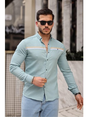 Comstar Slim Fit Ön Şerit Detaylı Çıtçıtlı Kot Gömlek