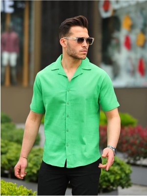 Comstar Erkek Keten Kumaş Kısa Kollu Şal Yaka Gömlek