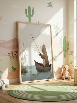 Fuart.Co Balıkçı Ayı Dijital Baskı Çocuk Odası Posteri (Çerçevesiz) DAFU