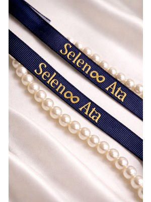 Frisson Kişiye Özel Lacivert Grogren Nişan Kurdelesi Dökülen Boncuk