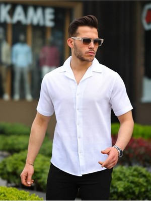 Comstar Erkek Keten Kumaş Kısa Kollu Şal Yaka Gömlek