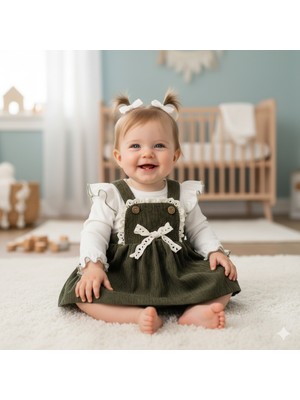 MİNİM Fiyonk Detaylı Fitilli Kadife Kız Bebe Elbise