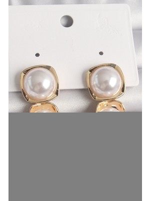 Skygo Pirinç Gold Renk İnci Kare Model Kadın Küpe - TJ-BKP10071