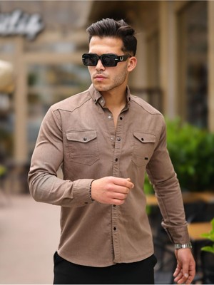 Comstar Erkek Slim Fit Çift Cepli Kot Gömlek