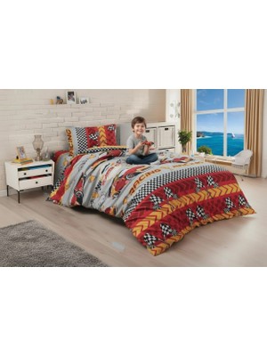 Renkli Düşler Atölyesi Kırmızı Araba Desenli Pamuklu Ranforce Tek Kişilik Nevresim Seti | Nevresim ,yastık Kılıfı , Çarşaf