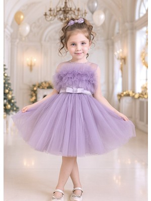 Treemass 514 Abiye Kız çocuk Elbisesi Tüllü Saten İncili Düğün ve Doğum Günü