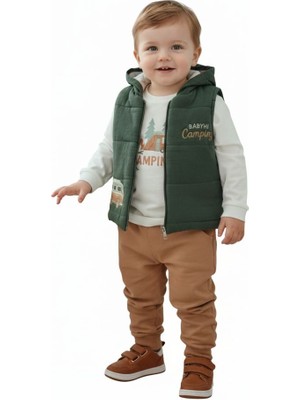 Butik Erkek Bebek %100 Pamuklu Yelekli Alt - Üst 3'lü Takım