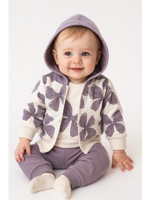 Aspo Baby Kids Kız Bebek/ ÇOCUK3LÜ Takım Hırka Pantolon Uzun Kollu Sweatshirt