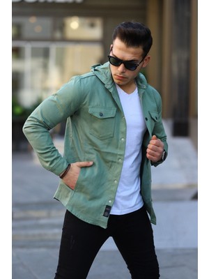 Comstar Erkek Kapüşonlu Çıt Çıt Düğme ( Rahat Kalıp ) Kot Gömlek