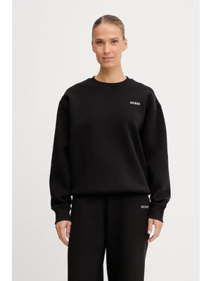 Guess Kadın Aurelia Tam Kalıp Bisiklet Yaka Uzun Kol Logo Detaylı Sweatshirt - Siyah