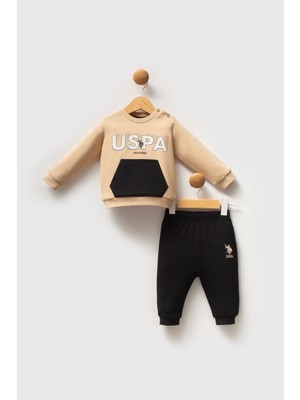 U.S. Polo Assn. Us Polo Kanguru Cep Detaylı Alt Üst Takım - 2545US - Bej - 18 Ay Bej